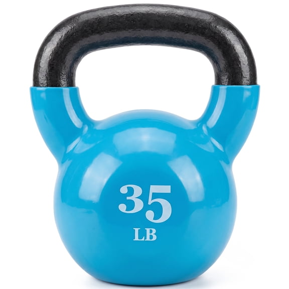 Fitvids 35 lb Vinyl-Coated Cast Iron Kettlebell Weight for Strength Training, Light Blue