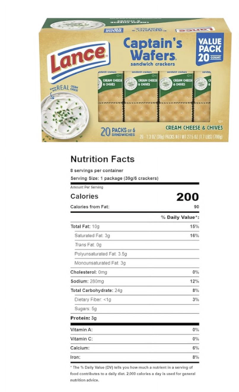 Lance Sandwich Crackers, Captain's Wafers Cream Cheese and Chives, 40 Packs
