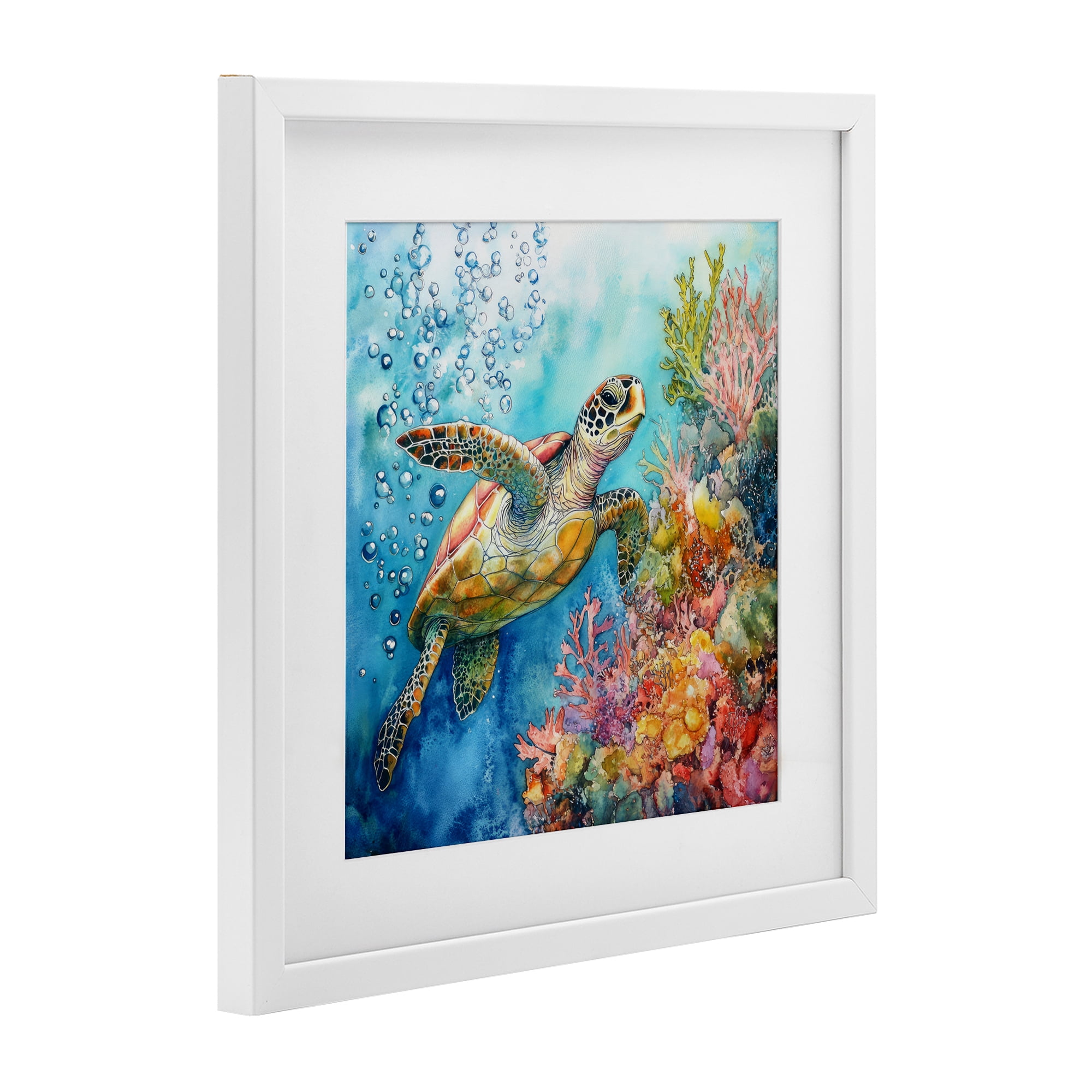 Stupell Industries Underwater Sea Turtle Bubbles White Framed Print Under Glass, design by Tina LeCour