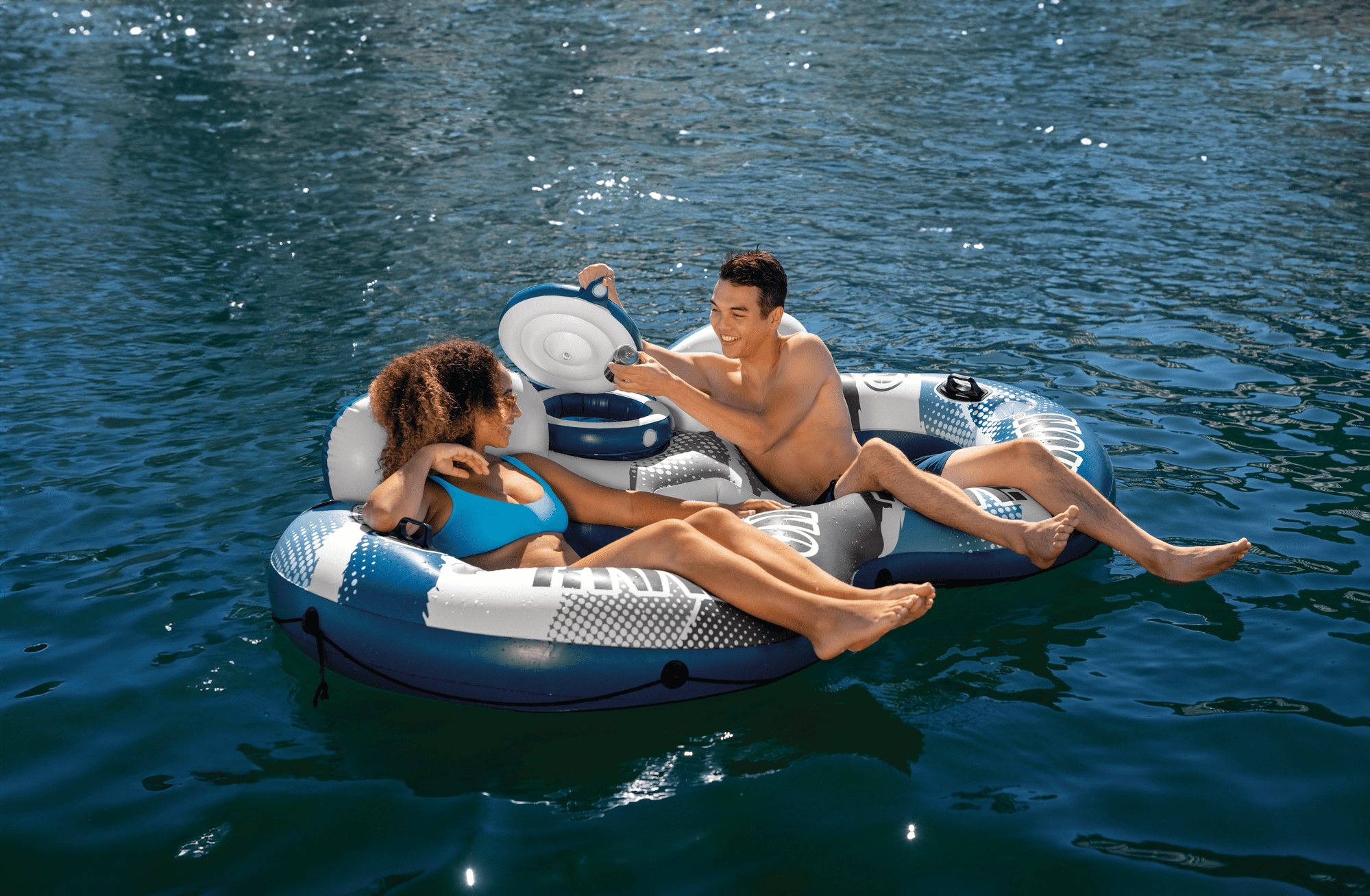 Intex River Run 2 - 2 Person Inflatable Floating Water Tube with Cooler and Quick Connects - River Lake Pool