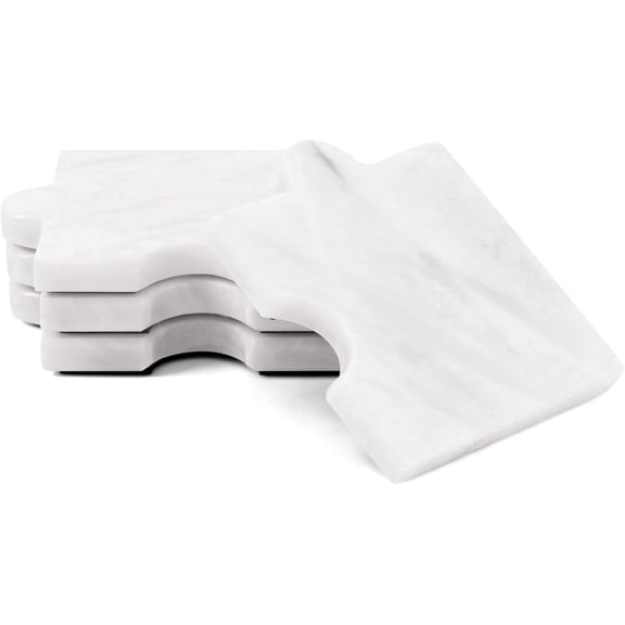 Elborse White Marble Coasters for Drink Set of 4 Handmade 4 inch Puzzle Heat Resistant Cup Coasters, Elegant Stone Coasters for Home, Office and Kitchen Décor