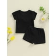 thumbnail image 5 of FEORJGP Kids Toddler Girl Summer Basic Outfits Infant Baby Ruffles Short Sleeve T-Shirts Solid Color Ribbed Round Neck Tops and Elastic Waist Shorts Little Girls Cute Casual 2Pcs Clothes Set for Daily, 5 of 9