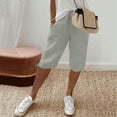 thumbnail image 2 of Womens Bermuda Shorts Knee Length Summer Casual Petite Drawstring Elastic Pull On Waist Linen Shorts Pedal Pushers with Pockets Light Gray L, 2 of 7