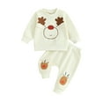 thumbnail image 2 of Baby Pants Set 6M 12M 18M 24M 3Y  Cartoon Elk Long Sleeve Crew Neck Sweatshirt with Sweatpants Christmas Outfit for Girls Boys, 2 of 10