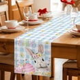thumbnail image 5 of Blue Easter Table Runner 60 Inches, Spring Easter Bunny Eggs Floral Buffalo Plaid Bed Runner Dresser Scarves Tabletop for Indoor Outdoor Parties/Ceremony/Banquet, 13" x 60", 5 of 8