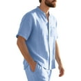 thumbnail image 5 of Men's Summer Linen Cotton Casual Shirt Short Sleeve Button Up Stand Collar Solid Color Plain Top for Beach Vacation Golf Travel Business Casual Outfits | AESTIVO,Light Blue XL, 5 of 9