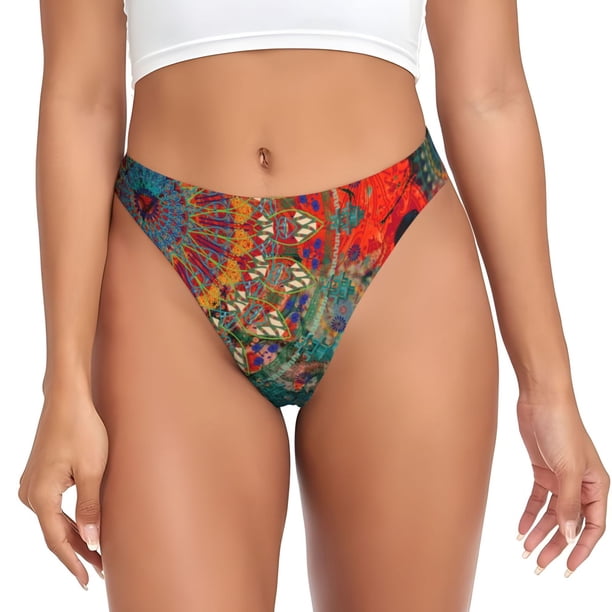 Balery Mandala Colorful Tangas de Algodón para Mujer con Estampado – Ropa Interior Sexy, Transpirable, G-string-Medium
