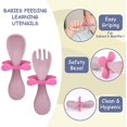 thumbnail image 3 of Cuchara y tenedor para bebé, cubiertos ergonómicos de 2 piezas Los cubiertos de aprendizaje ergonómico para bebés facilitan la autoalimentación (rosa), 3 of 5