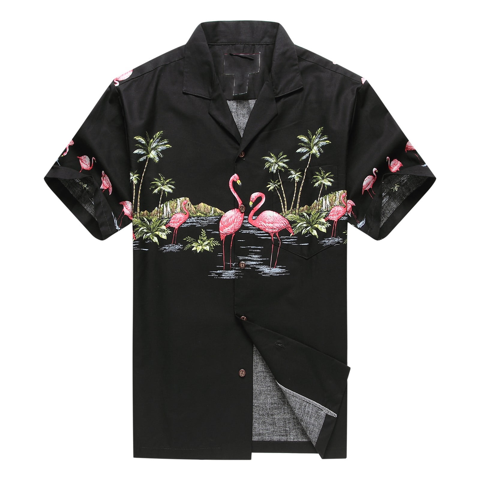 Hawaiian Aloha Shirt Too Cool Flamingo Black Made in Hawaii