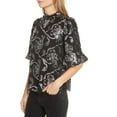 thumbnail image 5 of Rebecca Taylor BLACK/SILVER Metallic Paisley Short Sleeve Lurex Clip Top, US 6, 5 of 11