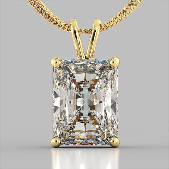 3.00 Ct Radiant Cut Lab Created Diamond Solitaire Pendant 14K Yellow Gold Plated