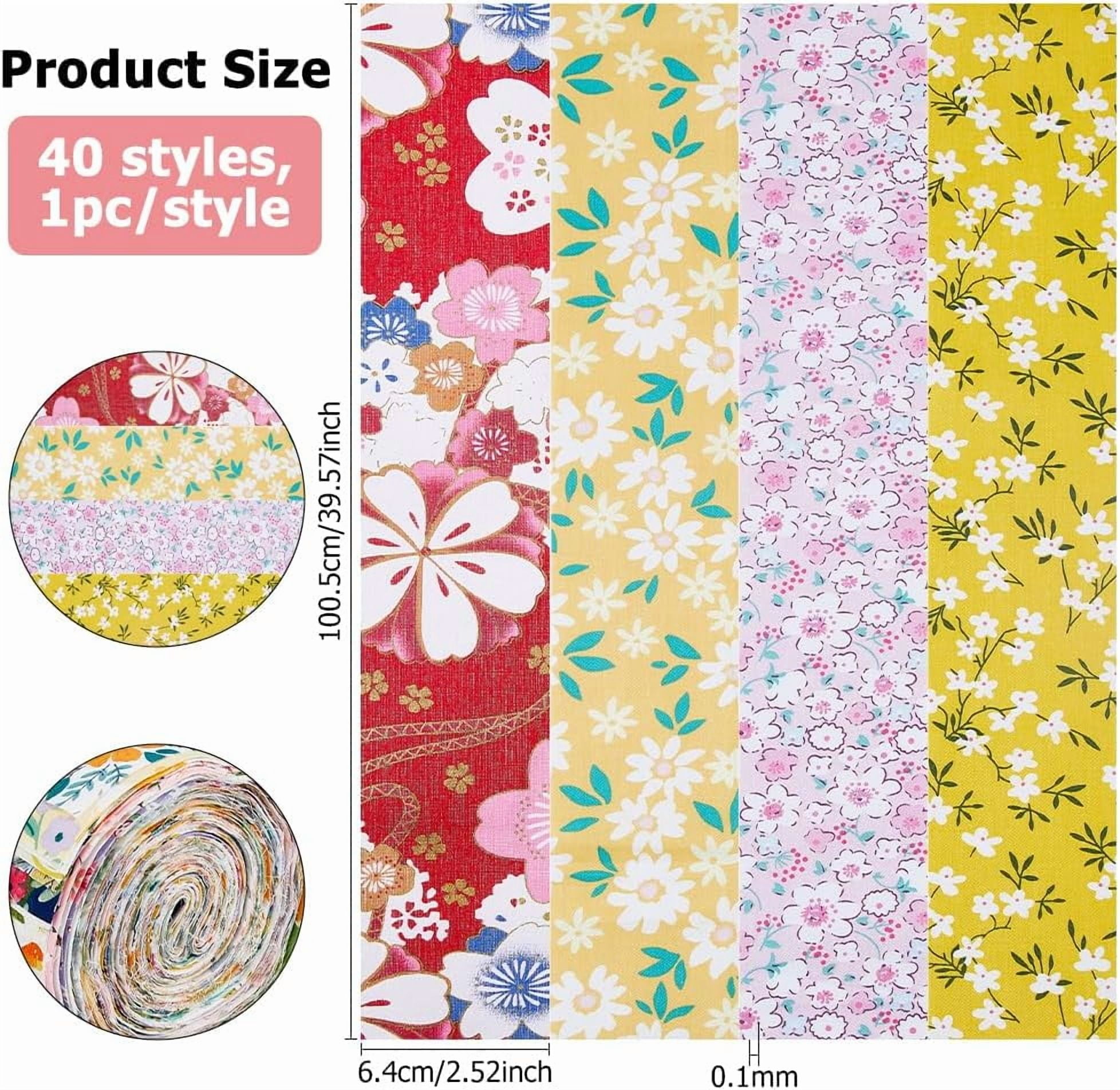 40Pcs Jelly Roll Fabric Cotton Fabric Quilting Strips Japanese Style Fabrics Cotton Strips Bundle for Sewing Crafting Blankets Rugs Upholstery Home Decor Purse Making Multi-color
