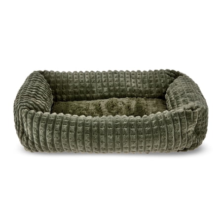 Vibrant Life Small Flannel Waffle Texture Bolster Cat or Dog Bed, Green, 17" x 21"