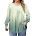 thumbnail image 3 of Xdegoge Womens Plus Size Tops Long Sleeve Tunic Loose Fit Gradient Tshirt Dressy Casual Blouses Crew Neck Oversized T Shirts Pleated Front Trendy Y2K Fall Fashion Tee Shirt Vacation Outfits, L-5XL, 3 of 7