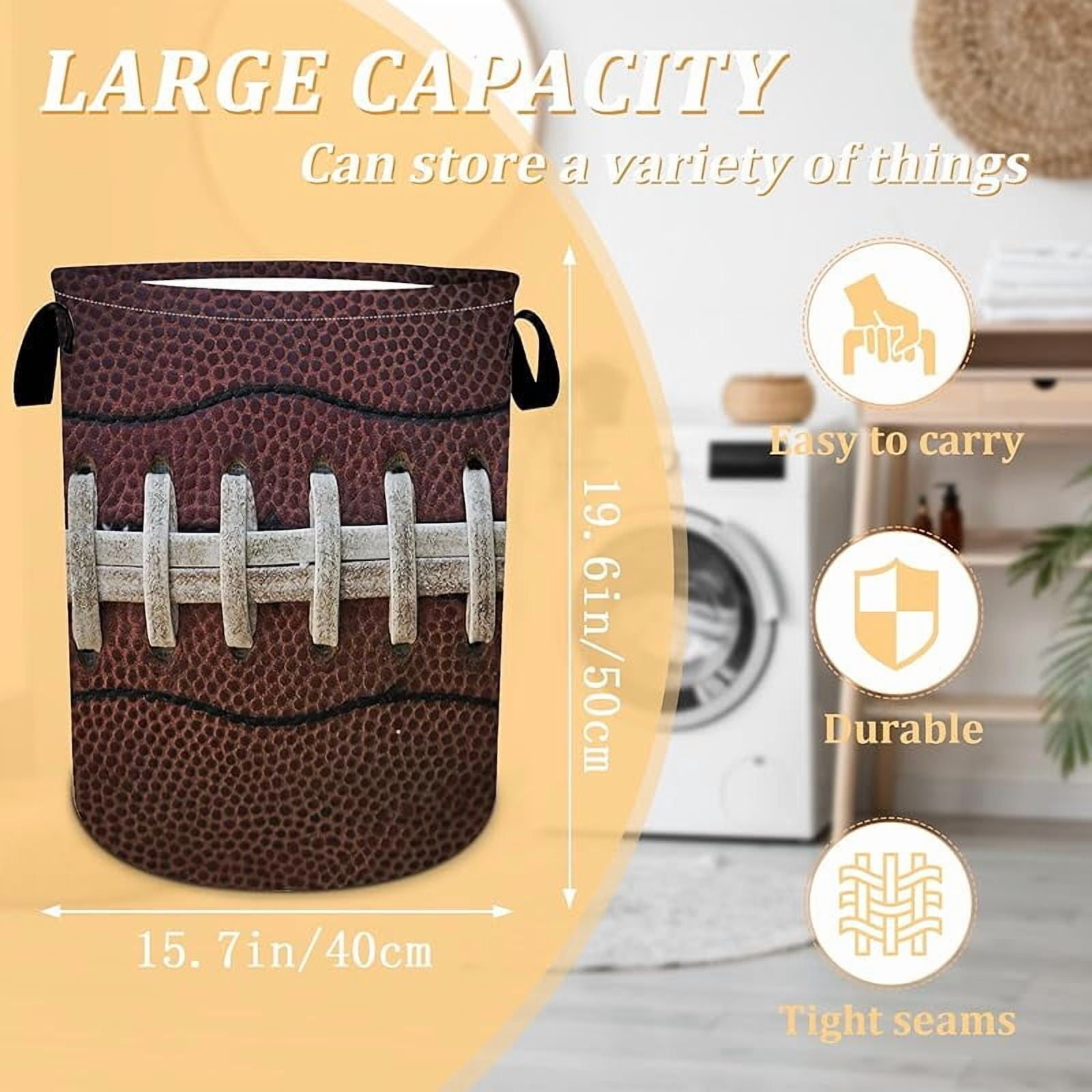 American Football Texture Laundry Basket, Sports Theme Laundry Hamper Foldable Waterproof Funny Tote Bag Dirty Clothes Storage Bucket Toy Organizer for Bathroom/Laundry/Bedroom