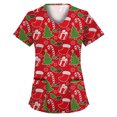 thumbnail image 1 of Blusa de Navidad para mujer, ropa de trabajo uniforme para mujer, camisetas de manga corta con cuello en V y estampado navideño con bolsillo Pompotops hkajfhjk457660, 1 of 5
