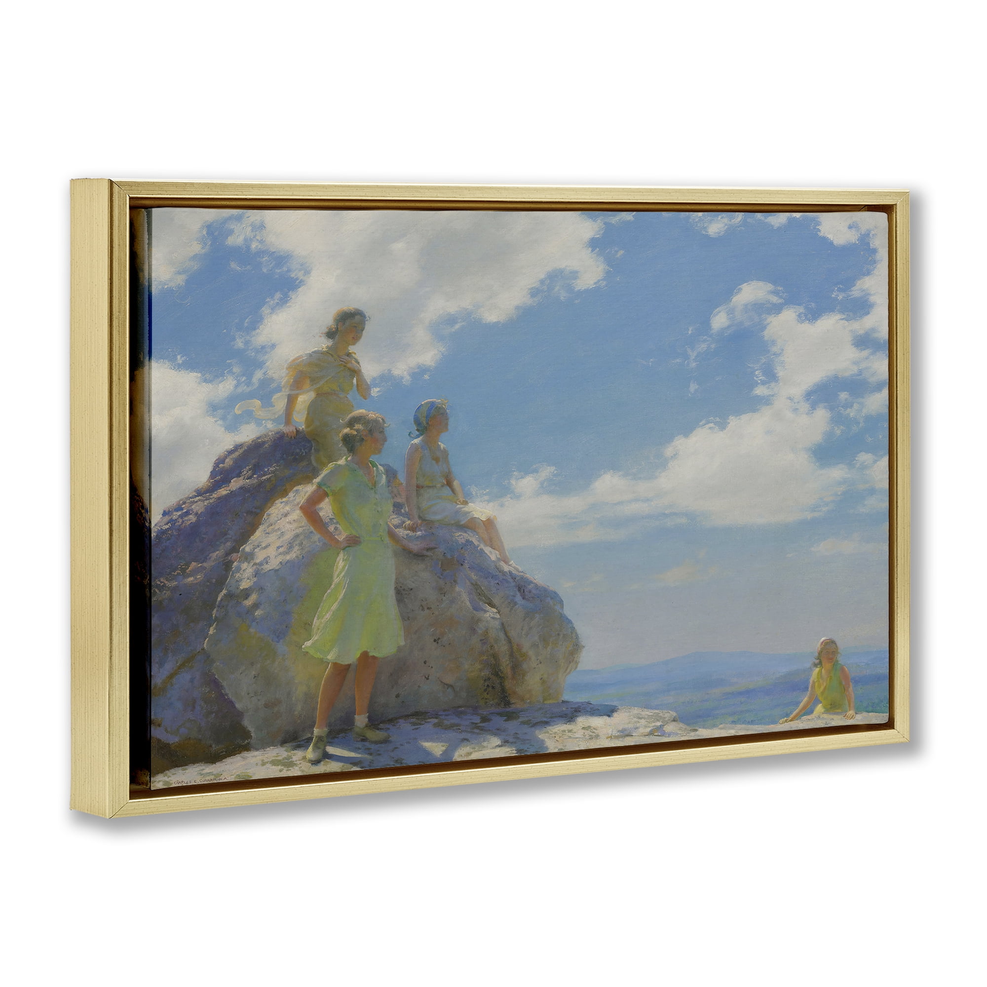 Stupell Industries Classical Family by Rocks People Painting Gold Floater Framed Canvas Art Print Wall Art, 25 x 17