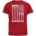 thumbnail image 1 of Halloween Skeleton Bones American Flag Red Adult T-Shirt, 1 of 1
