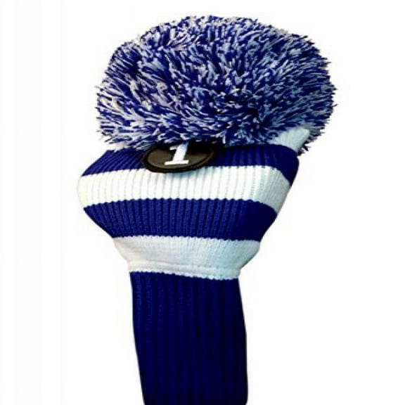 MAJEK #1 460cc Driver Blue & White Golf Headcover Knit Pom Pom Retro Classic Vintage Head cover