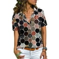 thumbnail image 1 of Colisha Fashion Floral Shirt Blouses Womens Office Button Shirt Short Sleeve Blouse Sexy V-neck Tops Shirt Size S-XXL, 1 of 2