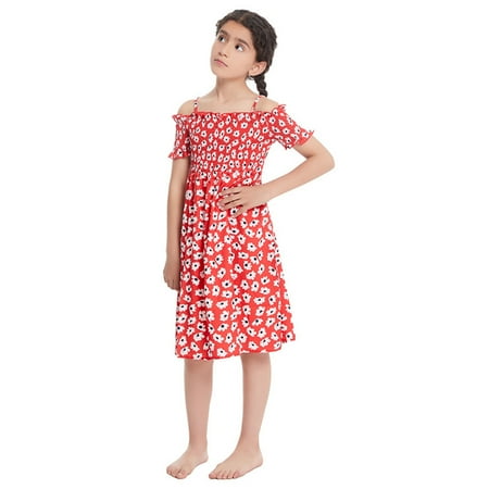 

nsendm Children s Skirt Summer Neckline Small Daisy Slip Skirt Girls Floral Dress French Fress Dresses for Girl Party Wedding Dress Red 13-14 Years
