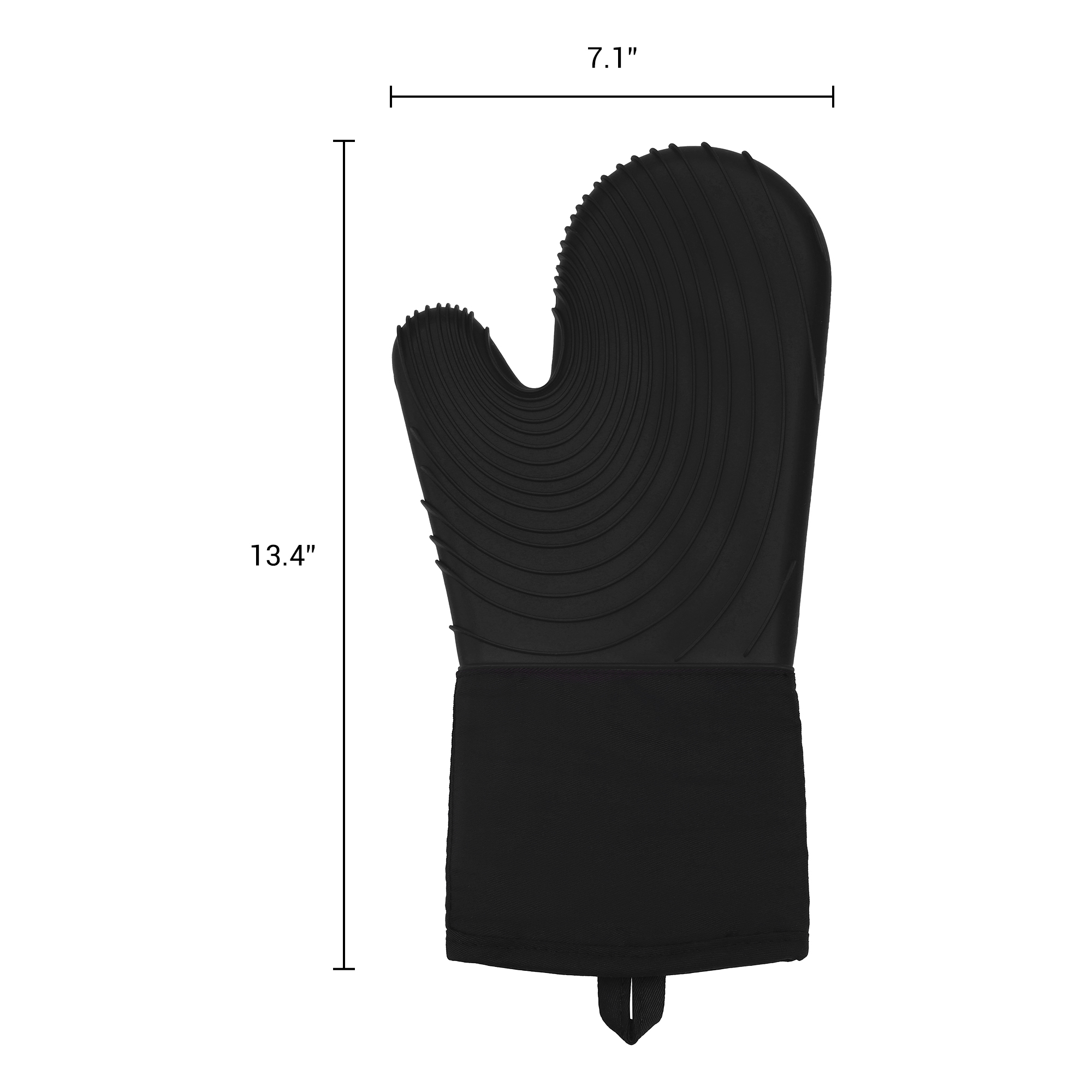 REGALWOVEN Soft Silicone and Cotton Oven Mitts, Heat-Resistant Cooking Gloves, Gripping for Baking, Kitchen Mitts Set of 2 Black 13.4x7.1inch