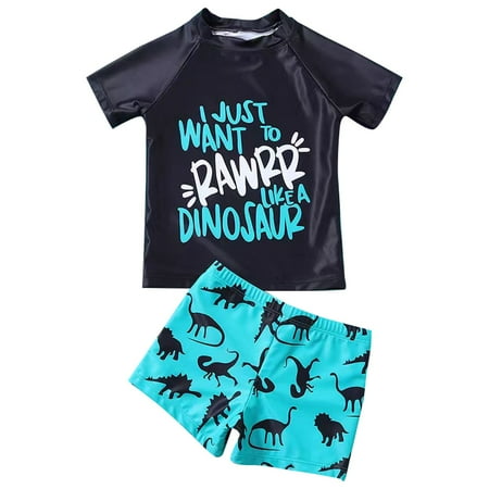

Youmylove Toddler Swimwear Boys Bathing Suit Letter Short Sleeve Dinosaur Swim Trunk 2PCS Swimwear UPF 50+ Swimming Beachwear