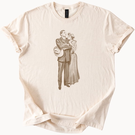 Vintage Romance Couple Embrace Retro Graphic T-Shirt