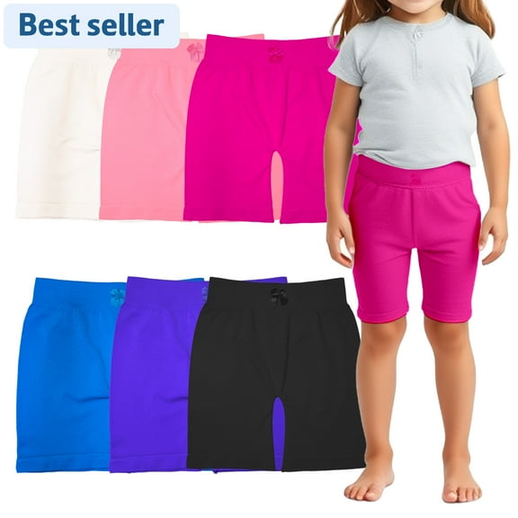 Basico 6PK Stretch Girls Dance, Bike Shorts for Toddler Girl Leggings (Small Size 4-7)