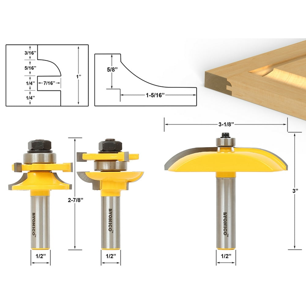 Raised Panel Door Router Bit Set 3 Bit Cove 12339 Walmart