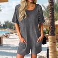 thumbnail image 3 of Pounoo Rompers for Women Short Sleeve Crisscross Back Textured Knit Rompers Retro Casual Style Lightweight Breathable Relaxed-Fit Rompers Gift, 3 of 7