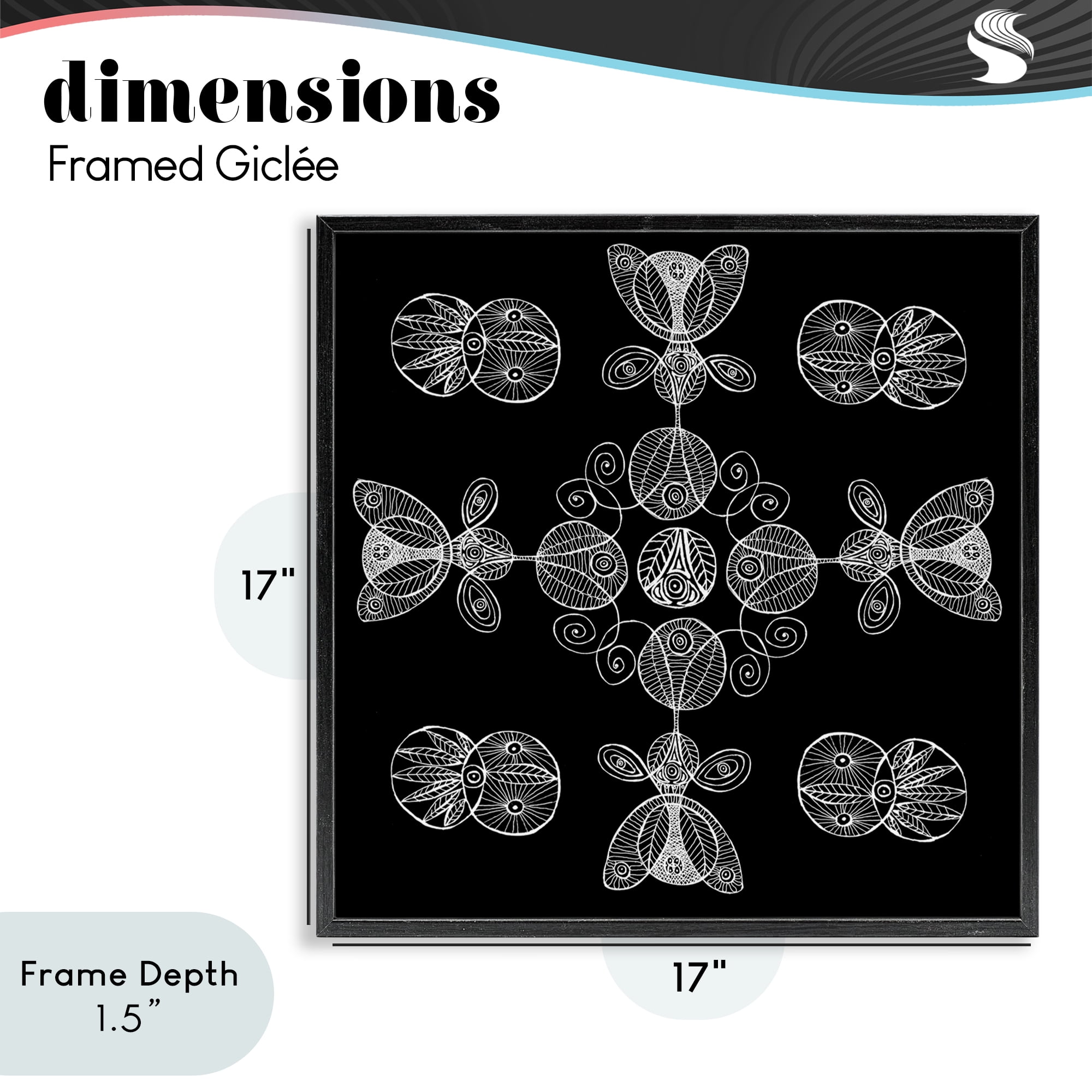 Stupell Industries Black & White Elemental Fractals Black Framed Giclee Art, design by El Perkin