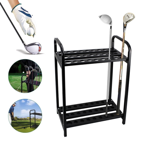TFCFL 27 Holes Steel Golf Club Holder Display Stand Organizer Floor Standing Golf Club Storage Rack Black