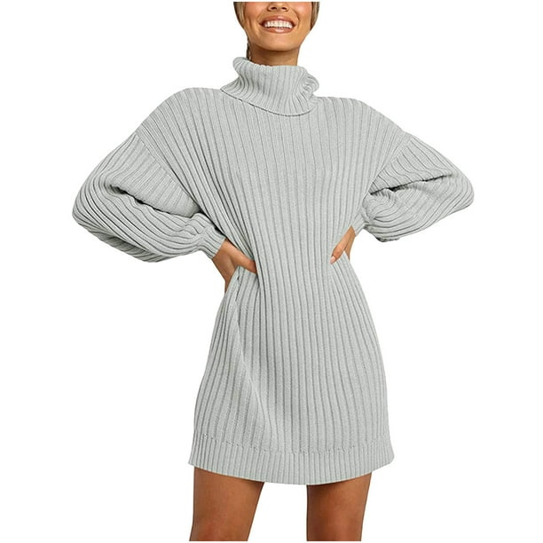 Puntoco suéter moda mujer sólido manga larga suéter vestido cuello alto suéter vestido jersey liquidación de Navidad Puntoco Puntoco-1130