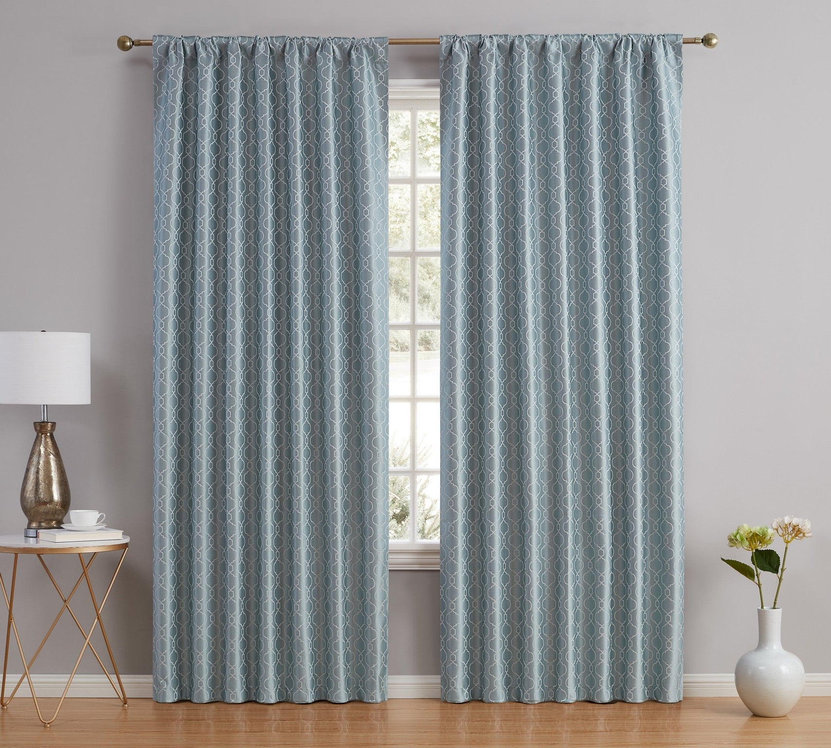 THD Riley Moroccan 100% Complete Blackout Thermal Insulated Energy Savings Heat/Cold Blocking Back Tab Rod Pocket Curtain Drapery Bedroom & Living Room, 2 Panels