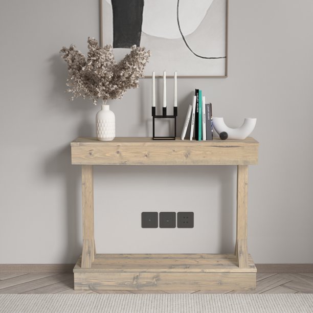 Woven Paths Classic Barb Pedestal Contemporary Solid Wood Console Table