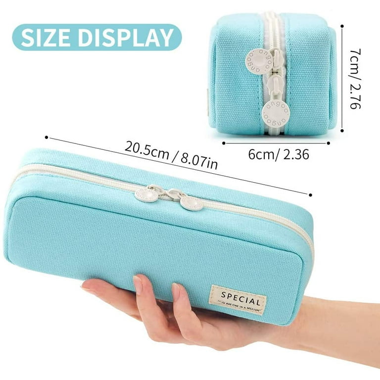 Large Pencil Case with Handle Portable Zipper Pencil Pouch Aesthetic for  Girls Kids Adults Pen Case for School Office White Plaid