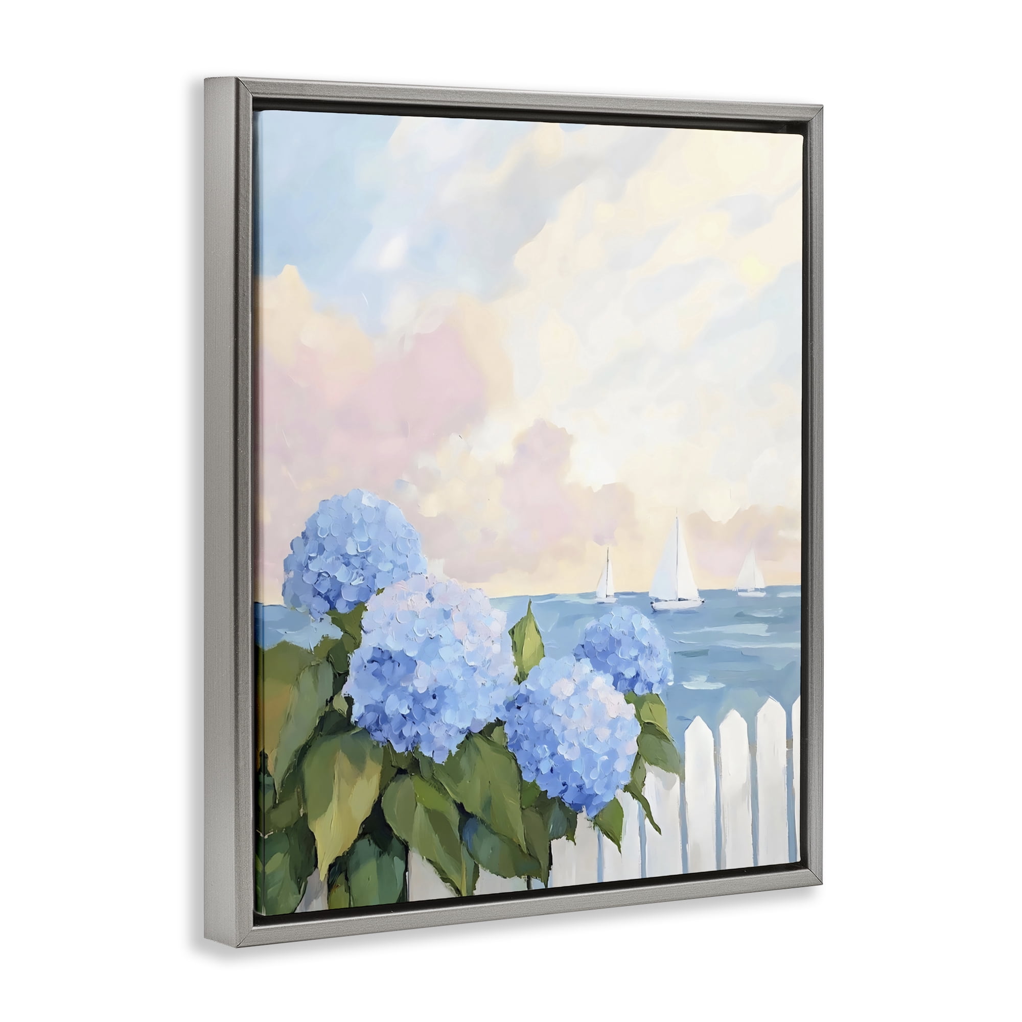 Stupell Industries Hydrangeas By The Sea Gray Framed Floater Canvas Wall Art, design by Creative Studio