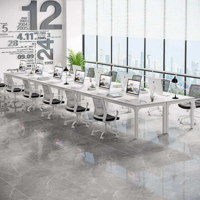 Tribesigns 78.74-Inch White and Black Conference Table, Large Office Meeting Seminar Desk with Metal Legs and Adjustable Foot Pads, Seats 6–8, Only Table Included