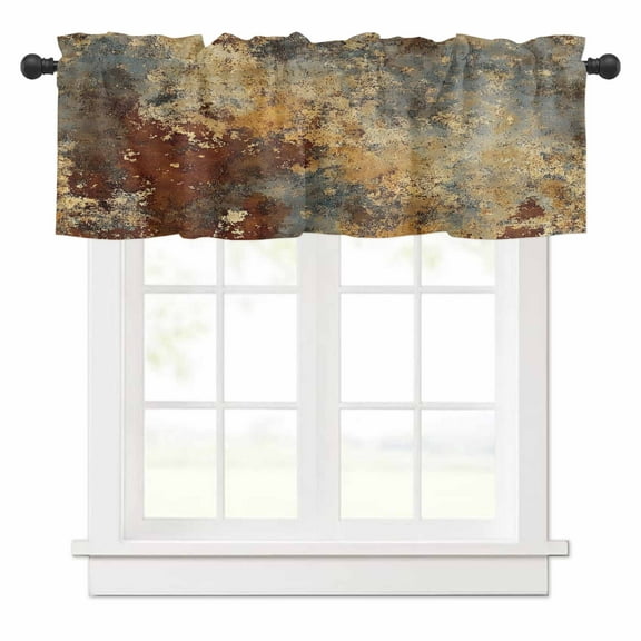 Rust Mottled Texture Valances for Windows Vintage Distressed Abstract Rod Pocket Curtain Valance Window Treatment Short Curtains for Kitchen Living Room, 60"x18"