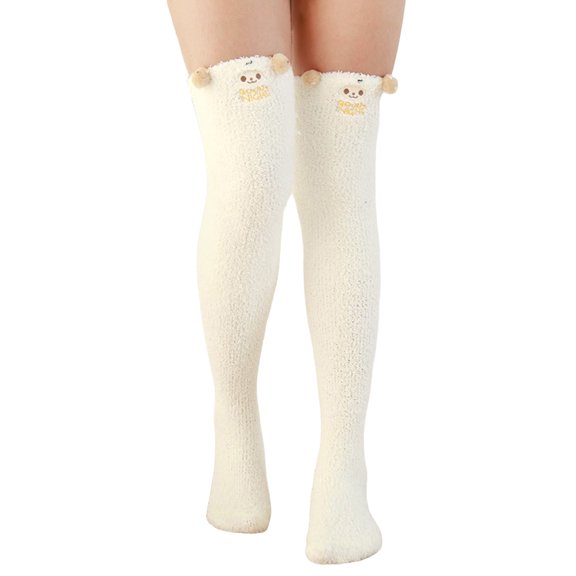 Likimi Fuzzy Fleece Socks For Women Cartoon Striped Print Over The Knee Winter Warm Casual Soft Socks Size One Size
