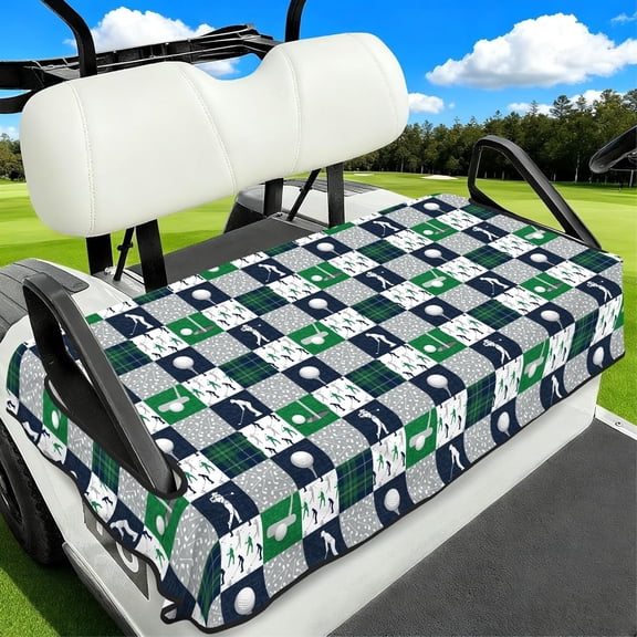 Vintage Patchwork Golf Pattern Golf Cart Seat Covers, Universal Fit for EZGO, Club Car, Yamaha 51"x31", 2 Passenger Golf Cart Seat Protector, Durable Washable