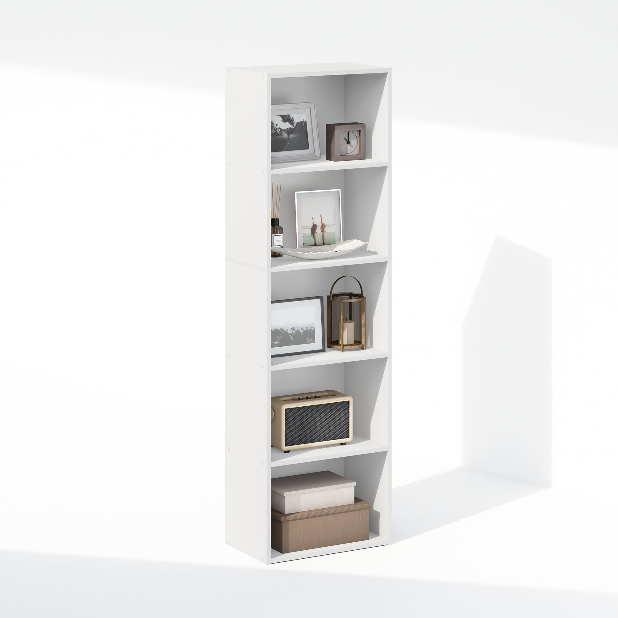 Furinno Reed 5-Tier Reversible Color Open Shelf Multipurpose Bookcase, Storage Organizer, White