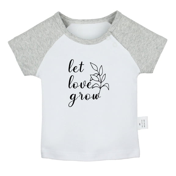 Let Love Grow Funny T shirt For Baby, Newborn Babies T-shirts, Infant Tops, 0-24M Kids Graphic Tees Clothing (Short Gray Raglan T-shirt, 0-6 Months)