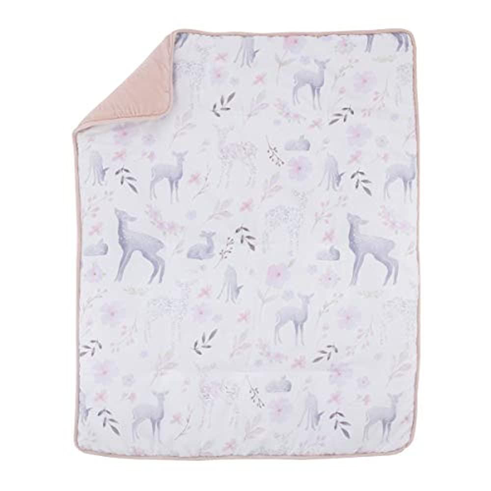 NoJo Watercolor Deer 4 Piece Nursery Crib Bedding Set, Pink/Grey/White/Blue