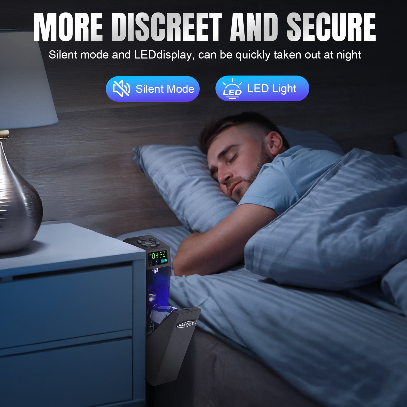 Biometric Finger Recognition Lock, Mutak Fast auto-Open Handgun Box, Quick-Access Pistol Safe Wall Mounting for Nightstand, Bedside, and Desk Table