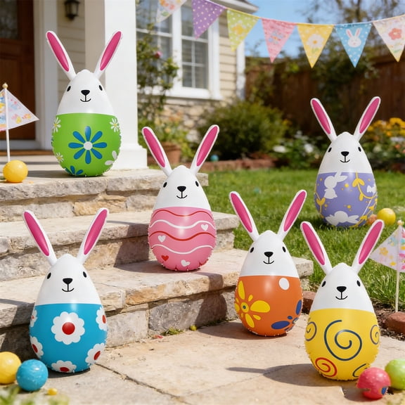 6Pack Easter Inflatables Decorations,Hanging Blow up Colorful Easter Bunny Egg,Large Bunny Easter Egg Inflatable Decorations Decor for Holiday Party Yard Indoor Outdoor Garden Lawn