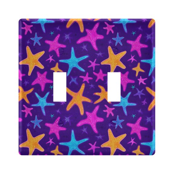 Bright Starfish Pattern Toggle Switch Wall Plate 2-Gang Unbreakable Durable PC Flush Fit Round Edge 4.48x4.56in