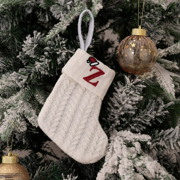 Christmas Stocking Charm Gift Stocking Embroidered Letter Cozy Classic Knit Christmas Stocking Personalized Xmas Hanging Decoration Home Farmhouse Fireplace Christmas Decor