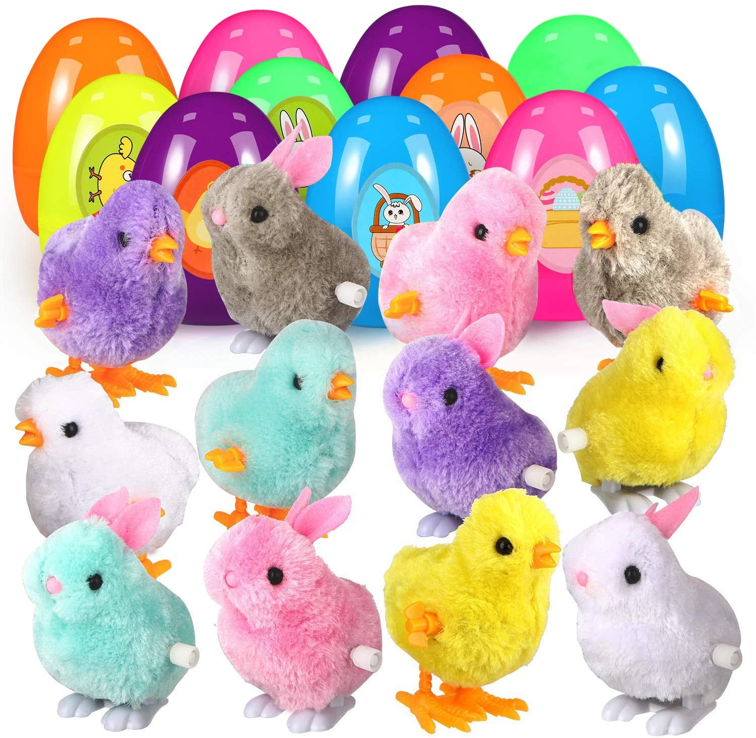 Lumiparty 12 Pack Easter Eggs WindUp Chicken Toy, 4” Large Colorful
